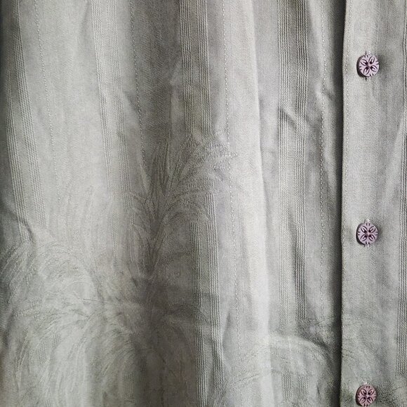 Tommy Bahama Shirt Mens Large Green 100% Silk Palm Leaf Jacquard Camp Button Up - Picture 2 of 13